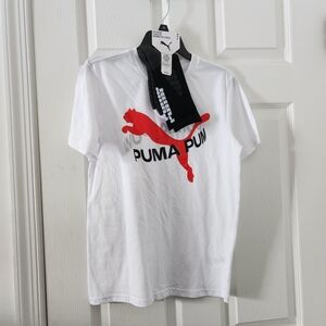 Puma Kids White Tee with Red and Black Logo